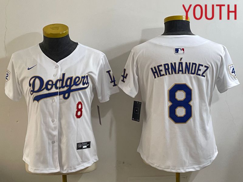 Youth Los Angeles Dodgers #8 Hernandez White Game 2024 Nike MLB Jersey style 1029->youth mlb jersey->Youth Jersey